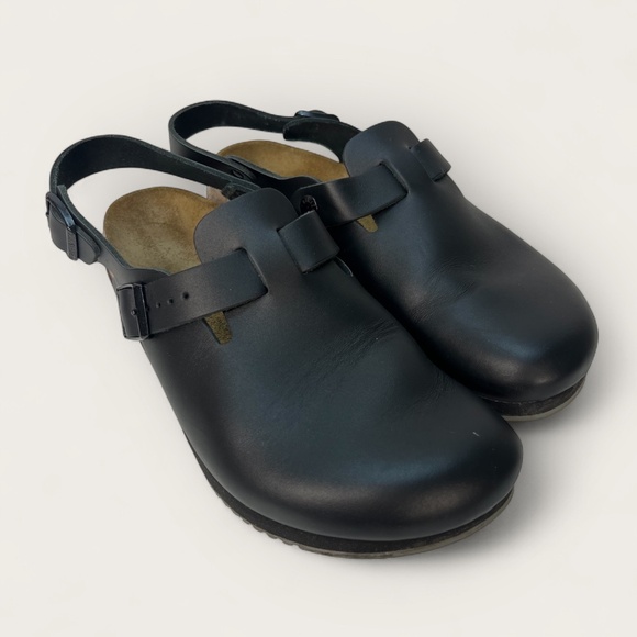 BIRKENSTOCK Tokio Super Grip Clogs Black Leather Men's 10 - 10.5 - EU 43 Unisex - Picture 1 of 14